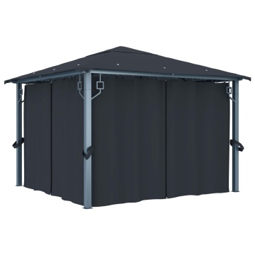 Pavilion cu perdele & șiruri lumini LED antracit 3x3 m aluminiu - Img 4