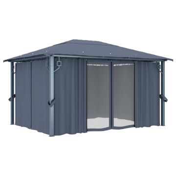 Pavilion cu perdele & șiruri lumini LED antracit 4x3m aluminiu - Img 6