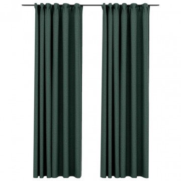 Perdele opace aspect pânză, cârlige, 2 buc. verde, 140x225 cm - Img 2