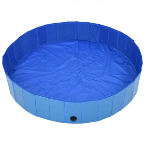 Piscină pentru câini pliabilă, albastru, 160 x 30 cm, PVC - Img 3