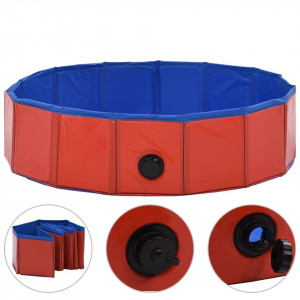 Piscină pentru câini pliabilă, roșu, 80 x 20 cm, PVC - Img 2