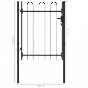 Poartă de gard cu o ușă, vârf arcuit, negru, 1 x 1,2 m, oțel - Img 5