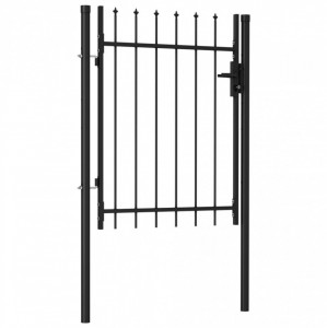Poartă de gard, o ușă, cu vârf suliță, negru, 1 x 1,2 m, oțel - Img 2