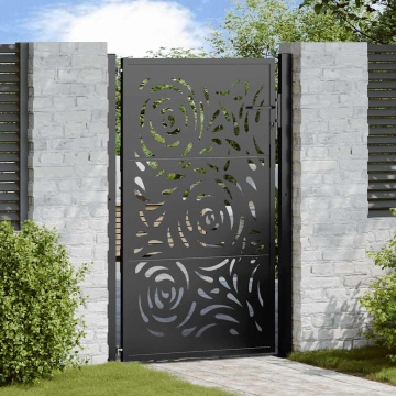 Poarta de gradina neagra 105x155 cm design flacara din otel - Img 1