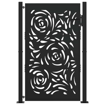 Poarta de gradina neagra 105x155 cm design flacara din otel - Img 3