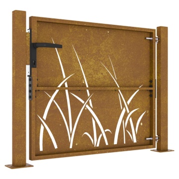 Poartă pentru grădină, 105x105 cm, oțel corten, model iarbă - Img 5