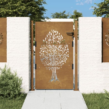Poartă pentru grădină, 105x130 cm, oțel corten, model copac - Img 1