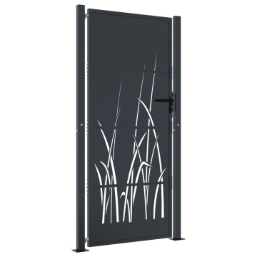 Poartă pentru grădină, antracit, 105x180 cm, oțel, model iarbă - Img 2