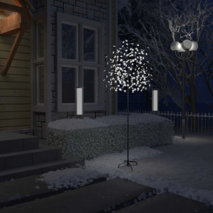 Pom Crăciun, 220 LED-uri alb rece, flori de cireș, 220 cm - Img 1
