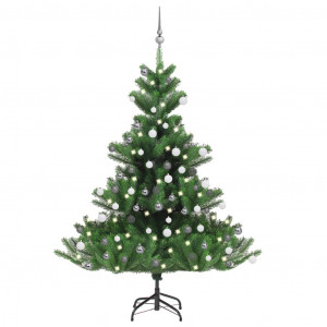 Pom Crăciun artificial brad Nordmann LED&globuri verde 150 cm - Img 1