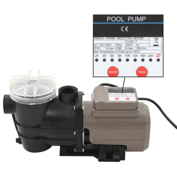 Pompă de piscină cu temporizator, negru, 0,25 CP, 8000 L/h - Img 1