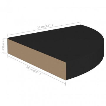 Raft de colț suspendat, negru, 25x25x3,8 cm, MDF - Img 6