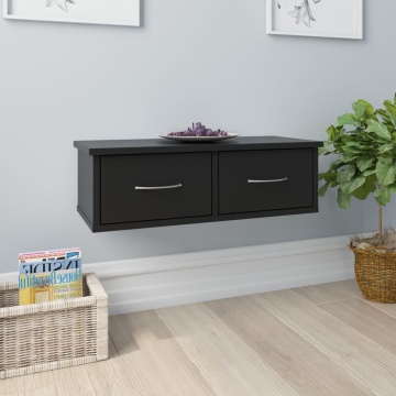 Raft de perete cu sertar, negru, 60x26x18,5 cm, lemn prelucrat - Img 1