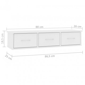 Raft de perete cu sertare, alb, 88x26x18,5 cm, PAL - Img 6