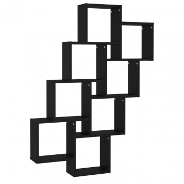 Raft de perete cub, negru, 90x15x119 cm, PAL - Img 2