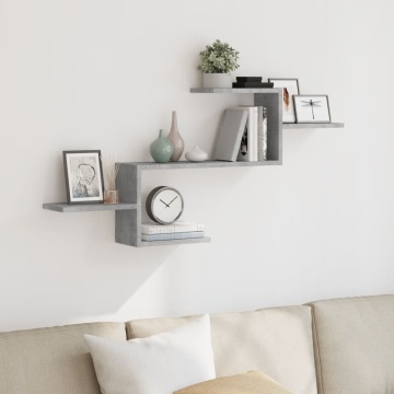 Raft de perete, gri beton, 104x15x49 cm , lemn prelucrat - Img 1