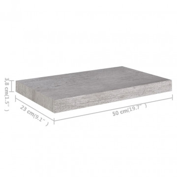 Raft de perete suspendat, gri beton, 50x23x3,8 cm, MDF - Img 6