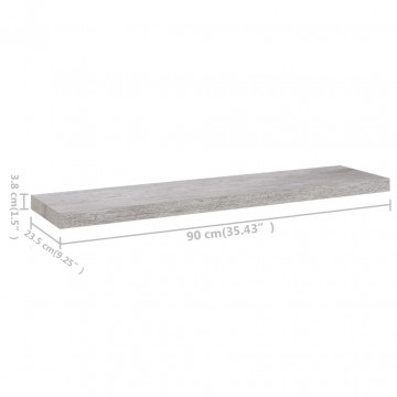 Raft de perete suspendat, gri beton, 90x23,5x3,8 cm, MDF - Img 6