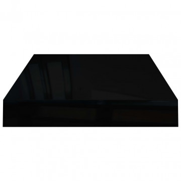 Raft de perete suspendat, negru extralucios, 40x23x3,8 cm, MDF - Img 7