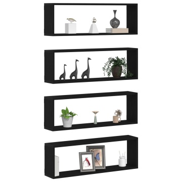 Raft montat pe perete Set de 4 Stejar negru Lemn prelucrat - Img 3