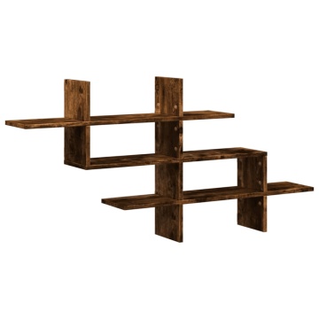 Raft perete, stejar fumuriu, 124,5x18x60,5 cm, lemn prelucrat - Img 2