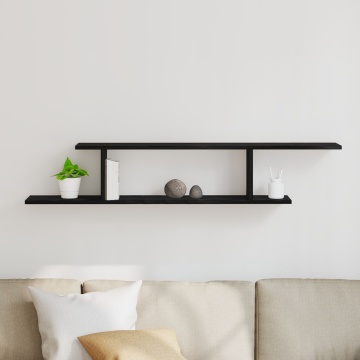 Raft TV de perete Negru Stejar 125x18x23 cm din lemn - Img 4