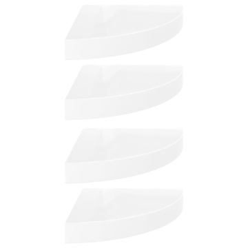 Rafturi colț perete, 4 buc., alb extralucios, 25x25x3,8 cm, MDF - Img 2