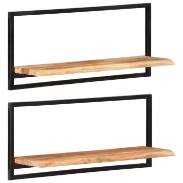 Rafturi de perete 2 buc. 80x25x35 cm lemn masiv acacia/oțel - Img 1
