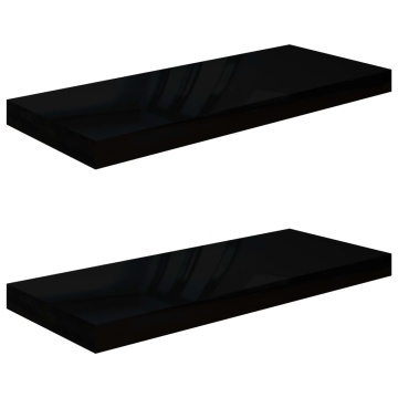 Rafturi de perete 2 buc. negru extralucios, 60x23,5x3,8 cm, MDF - Img 2