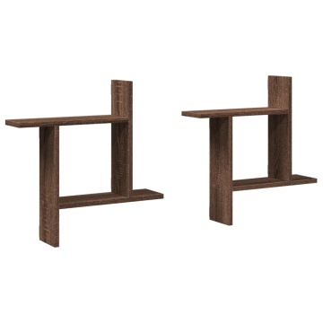 Rafturi de perete 2 buc. stejar maro 50x12x50 cm lemn prelucrat - Img 2