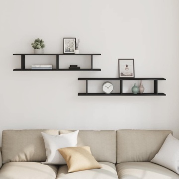Rafturi de perete 2 buc Stejar negru 105x18x2 cm Lemn prelucrat - Img 3
