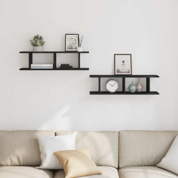 Rafturi de perete 2 buc Stejar negru 75x18x20 cm Lemn prelucrat - Img 3