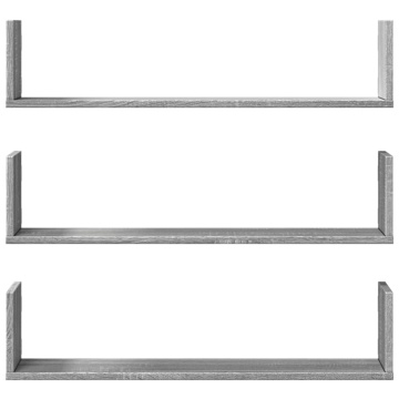 Rafturi de perete 3 buc. gri sonoma 80x18x18 cm lemn prelucrat - Img 4