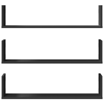 Rafturi de perete, 3 buc., negru, 80x18x18 cm, lemn prelucrat - Img 4