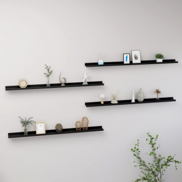 Rafturi de perete, 4 buc., negru, 115x9x3 cm - Img 1