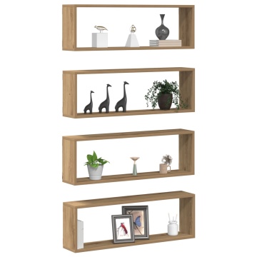 Rafturi de perete 4 piese Stejar Artisan 80x15x26 cm Lemn prelucrat - Img 3