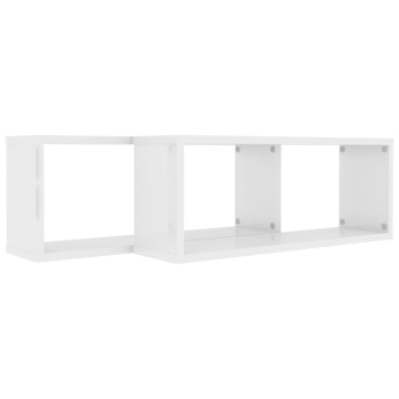 Rafturi de perete cub, 2 buc, alb extralucios, 60x15x23 cm, PAL - Img 6