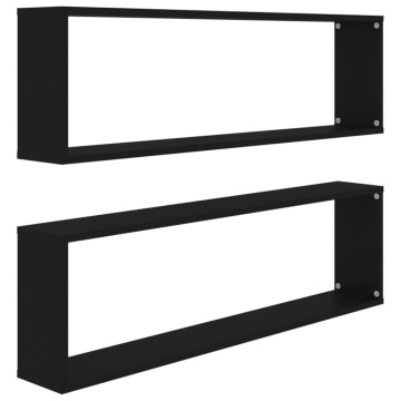 Rafturi de perete cub, 2 buc., negru, 100x15x30 cm, PAL - Img 2