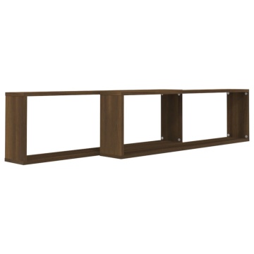 Rafturi de perete cub, 2 buc., stejar maro 100x15x30 cm lemn - Img 3