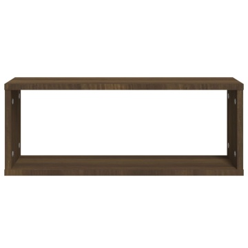 Rafturi de perete cub, 2 buc., stejar maro, 60x15x23 cm, lemn - Img 4