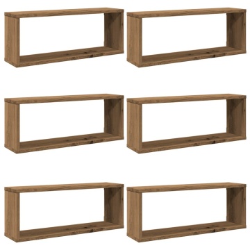 Rafturi de perete cub 6 buc. stejar artizanal, 60x15x23 cm lemn - Img 2