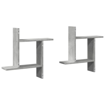 Rafturi perete, 2 buc., gri beton, 50x12x50 cm, lemn prelucrat - Img 5