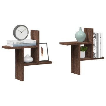 Rafturi perete 2 buc. stejar maro 38x12x38 cm lemn prelucrat - Img 1