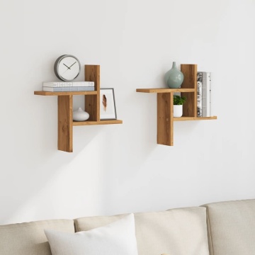 Rafturi perete 2buc. stejar artizanal 38x12x38cm lemn prelucrat - Img 3
