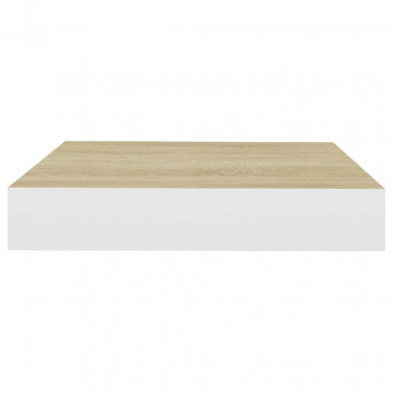 Rafturi perete suspendate 2 buc. alb/stejar 23x23,5x3,8 cm MDF - Img 8