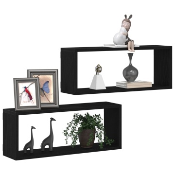Rafturi vitaXL 2 buc Negru Stejar 60x15x23 cm Făcute din lemn lamelat - Img 3