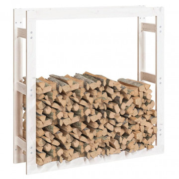 Rastel pentru lemne de foc, alb, 100x25x100 cm, lemn masiv pin - Img 4