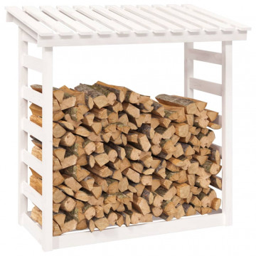 Rastel pentru lemne de foc, alb, 108x64,5x110cm, lemn masiv pin - Img 4