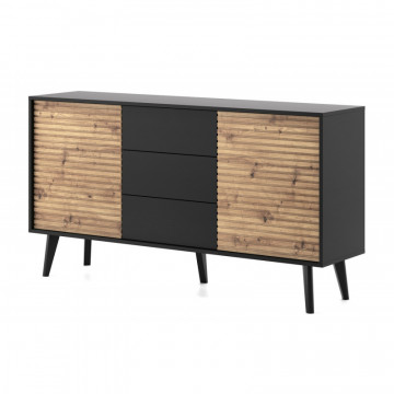 Ravena RV05 Comodă artizanală din stejar 2D3S - negru 154 cm - Img 1