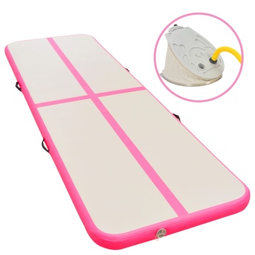 Saltea gimnastică gonflabilă cu pompă roz 400x100x10cm PVC - Img 1
